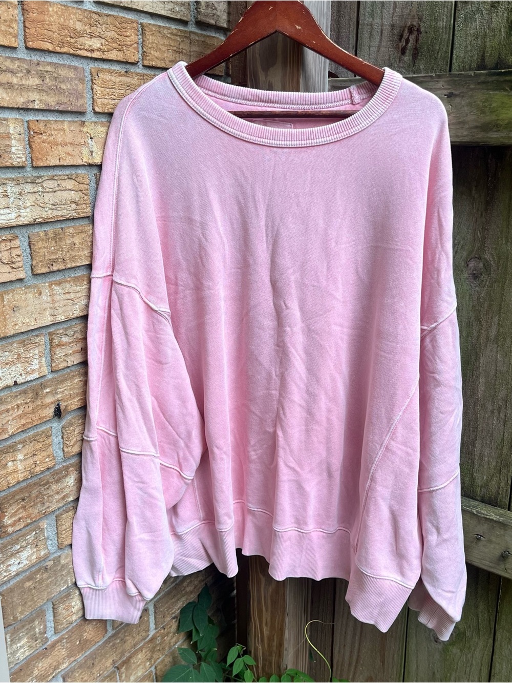 Aerie Washed Light Pink Oversized Crewneck Sweatshirt